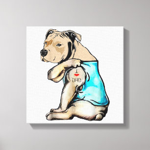Pitbull Dog I Love Dad Tattoo Funny Family Canvas Print