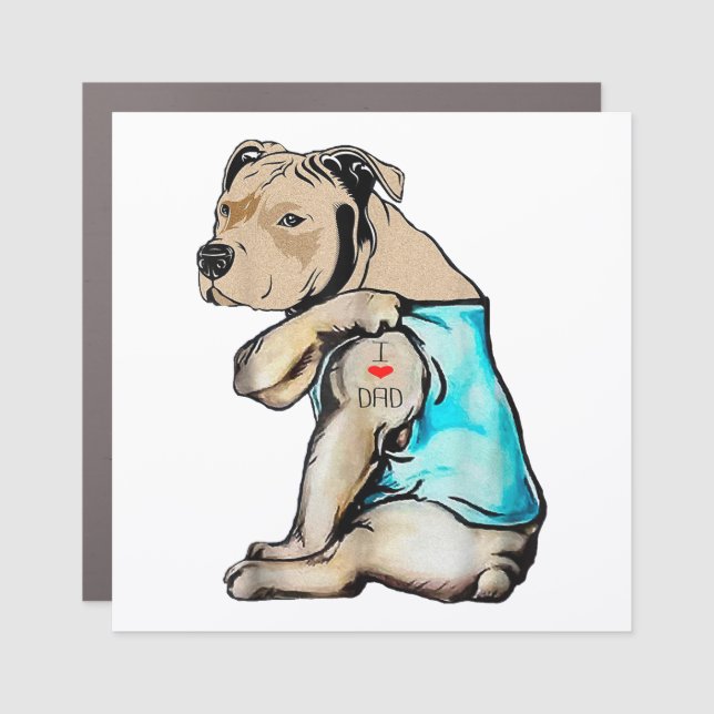 Pitbull Dog I Love Dad Tattoo Funny Family Car Magnet (Front)