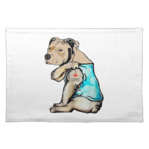 Pitbull Dog I Love Dad Tattoo Funny Family Cloth Placemat