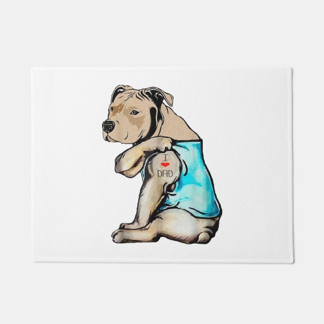 Pitbull Dog I Love Dad Tattoo Funny Family Doormat (Front)