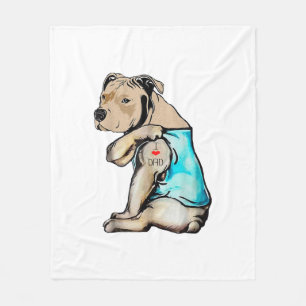 Pitbull Dog I Love Dad Tattoo Funny Family Fleece Blanket