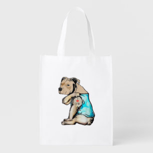 Pitbull Dog I Love Dad Tattoo Funny Family Grocery Bag