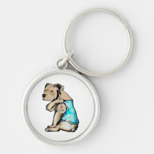 Pitbull Dog I Love Dad Tattoo Funny Family Keychain