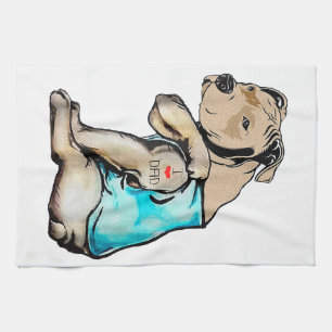 Pitbull Dog I Love Dad Tattoo Funny Family Kitchen Towel