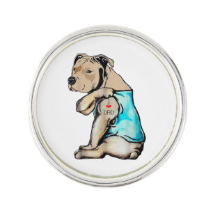 Pitbull Dog I Love Dad Tattoo Funny Family Lapel Pin
