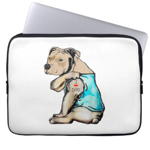 Pitbull Dog I Love Dad Tattoo Funny Family Laptop Sleeve
