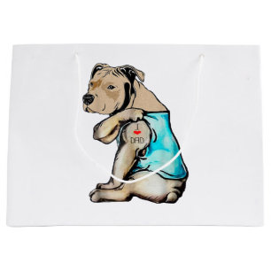 Pitbull Dog I Love Dad Tattoo Funny Family Large Gift Bag