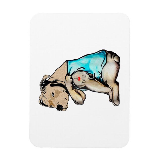 Pitbull Dog I Love Dad Tattoo Funny Family Magnet (Vertical)