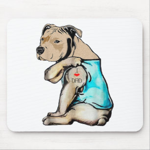 Pitbull Dog I Love Dad Tattoo Funny Family Mouse Pad