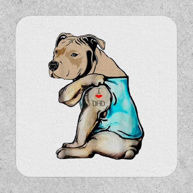 Pitbull Dog I Love Dad Tattoo Funny Family Patch (Front)