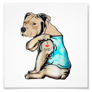 Pitbull Dog I Love Dad Tattoo Funny Family Photo Print