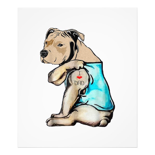 Pitbull Dog I Love Dad Tattoo Funny Family Photo Print (Front)