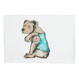 Pitbull Dog I Love Dad Tattoo Funny Family Pillow Case