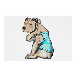 Pitbull Dog I Love Dad Tattoo Funny Family Placemat