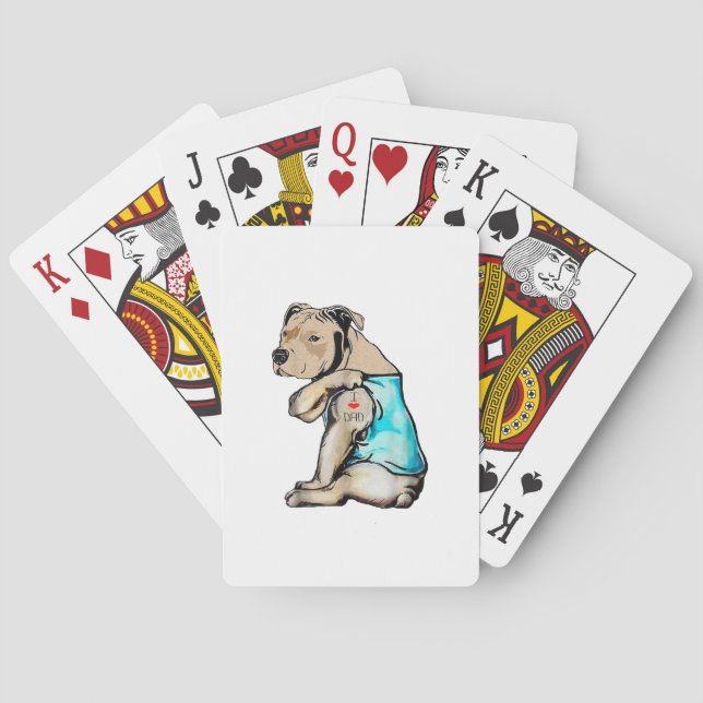 Pitbull Dog I Love Dad Tattoo Funny Family Poker Cards (Back)