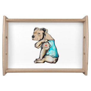 Pitbull Dog I Love Dad Tattoo Funny Family Serving Tray