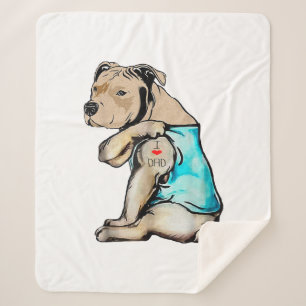 Pitbull Dog I Love Dad Tattoo Funny Family Sherpa Blanket