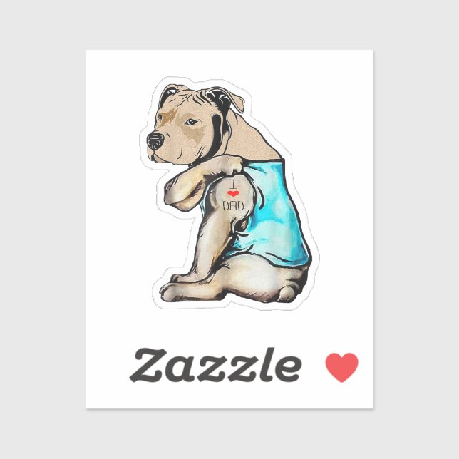Pitbull Dog I Love Dad Tattoo Funny Family Sticker (Sheet)