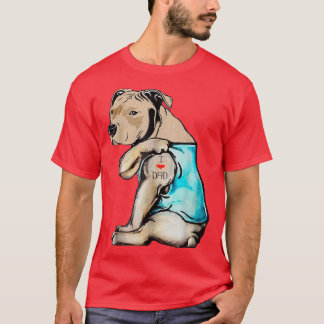Pitbull Dog I Love Dad Tattoo Funny Family  T-Shirt