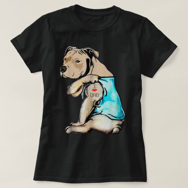 Pitbull Dog I Love Dad Tattoo Funny Family T-Shirt (Design Front)