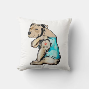 Pitbull Dog I Love Dad Tattoo Funny Family Throw Pillow