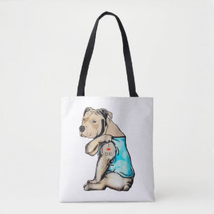 Pitbull Dog I Love Dad Tattoo Funny Family Tote Bag