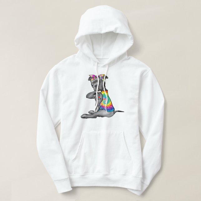 Pitbull Dog I Love Mom Tattoo Pitbull Tie Dye Band Hoodie (Design Front)