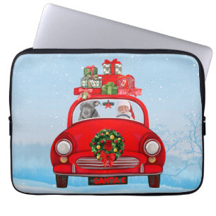 Pitbull Dog In Car With Santa Claus Laptop Sleeve