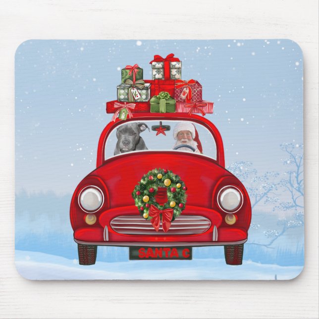 Pitbull Dog In Car With Santa Claus  Mouse Pad (Front)