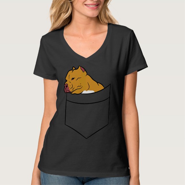 Pitbull Dog In Pocket Funny Pitbull Dog In A Pocke T-Shirt (Front)