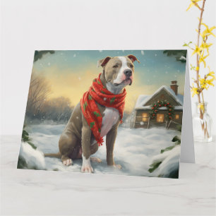 Pitbull Dog in Snow Christmas Card