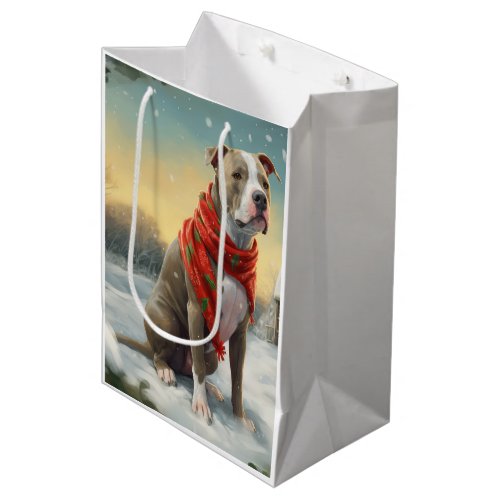 Pitbull Dog in Snow Christmas Medium Gift Bag