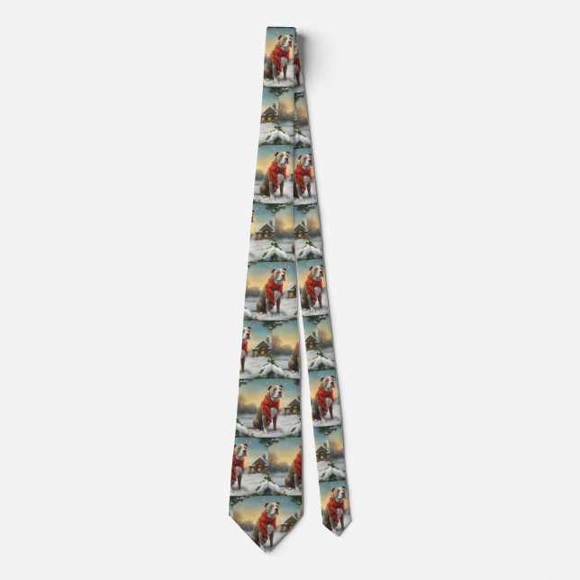 Pitbull Dog in Snow Christmas Neck Tie (Front)