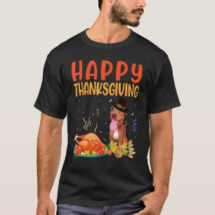 Pitbull Dog Look Turkey Meat Dish Happy Our Thanks T-Shirt