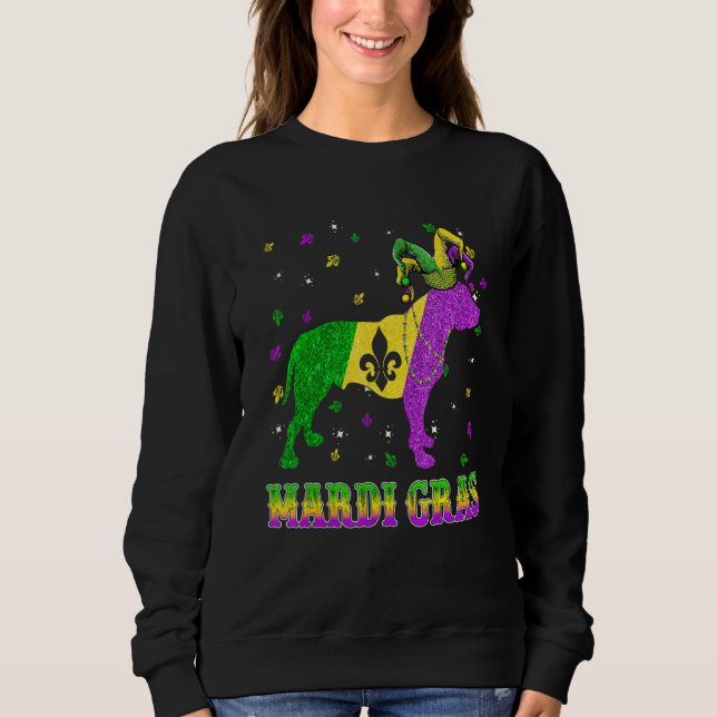 Pitbull Dog Mardi Gras Carnival Jester Beads Sweatshirt (Front)