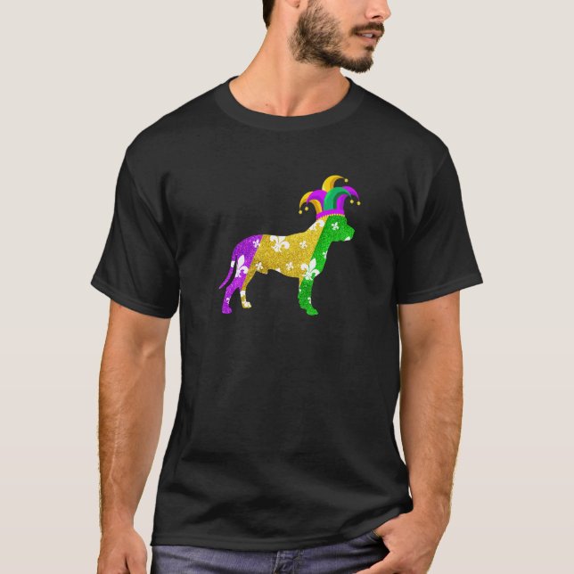 Pitbull Dog Mardi Gras Carnivals Funny Puppy Lover T-Shirt (Front)