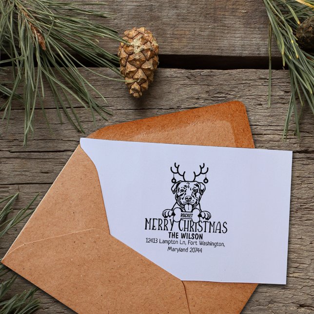 Pitbull Dog Merry Christmas Return Address  Rubber Stamp (Creator Uploaded)