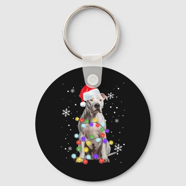 Pitbull Dog Merry Dogmas Santa Pitbull Christmas T Keychain (Front)