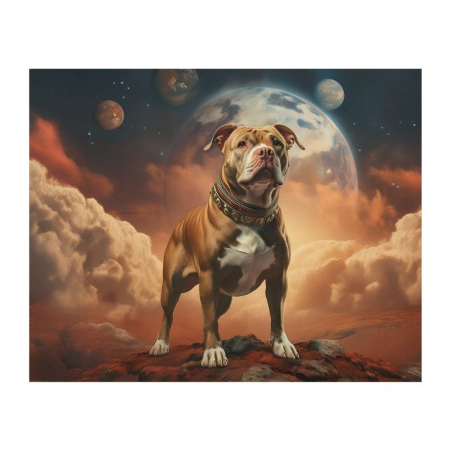 Pitbull dog on Mars Wood Wall Art! Art (Front)
