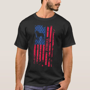 Pitbull Dog Patriotic American Flag 4th Of July T-Shirt