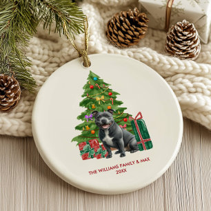 Pitbull Dog Personalized Christmas Ceramic Ornament