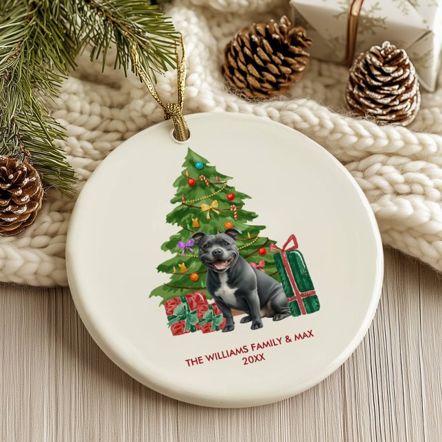 Pitbull Dog Personalized Christmas Ceramic Ornament (Creator Uploaded)