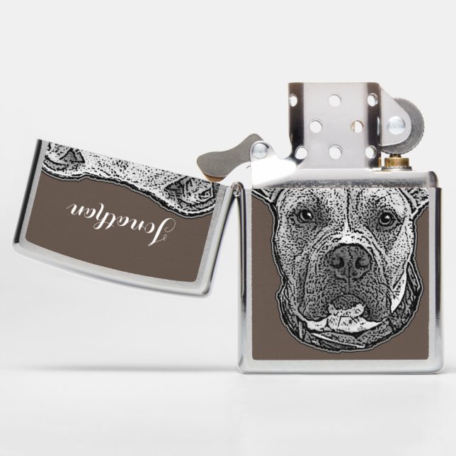 Pitbull dog  personalized zippo lighter (Opened)