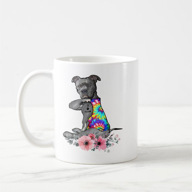 Pitbull Dog Pitbull Dog Tattoo I Love Mom Mothers  Coffee Mug (Left)
