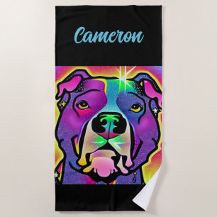 Pitbull Dog Pop Art Personalized   Beach Towel