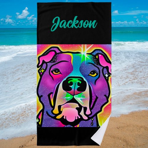 Pitbull Dog Pop Art Personalized   Beach Towel