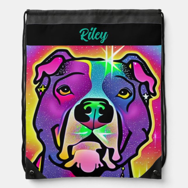 Pitbull Dog Pop Art Personalized   Drawstring Bag (Front)