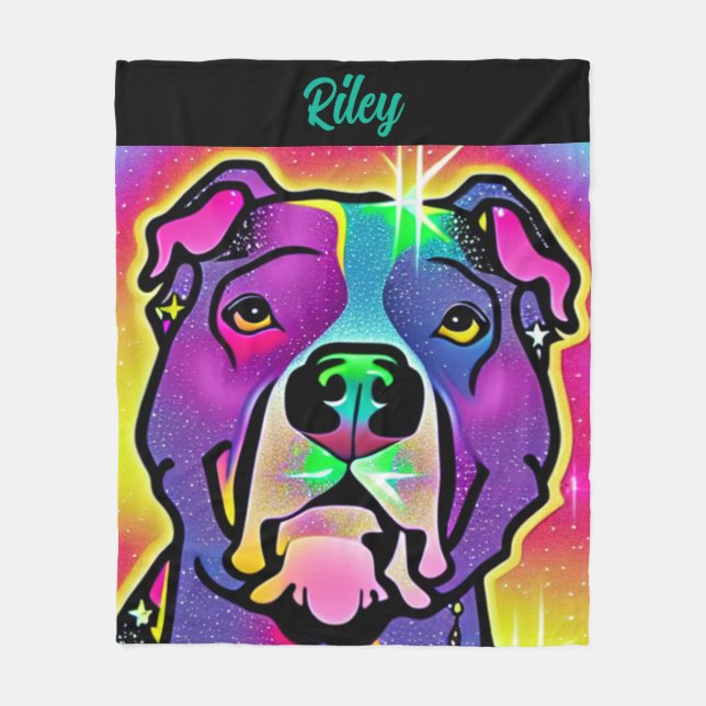 Pitbull Dog Pop Art Personalized Fleece Blanket (Front)