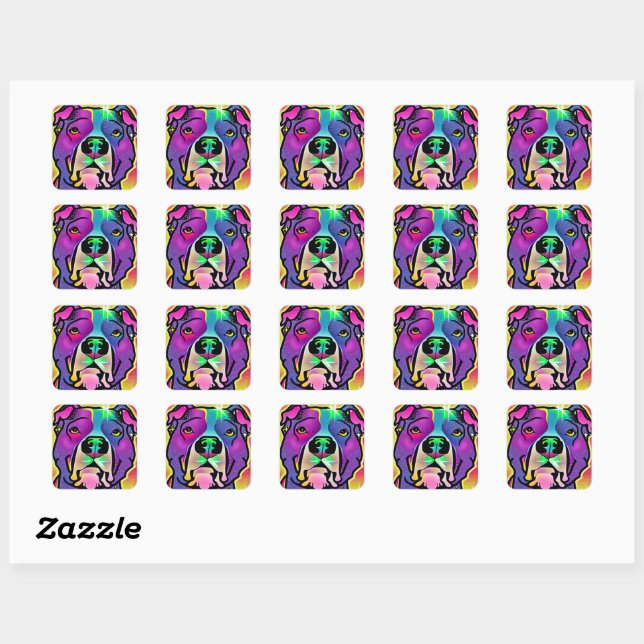 Pitbull Dog Pop Art   Square Sticker (Sheet)