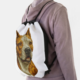 Pitbull Dog Portrait Drawstring Bag
